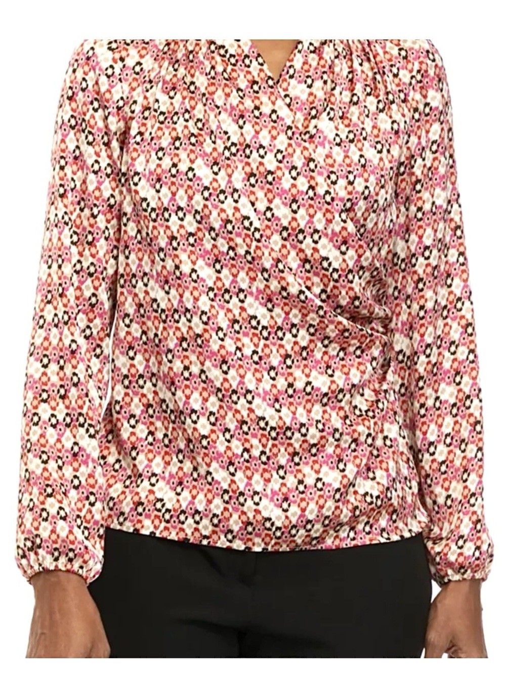 ANNE KLEIN ~ Colorful Geometric Print Pleated Shoulders Blouse size 3X